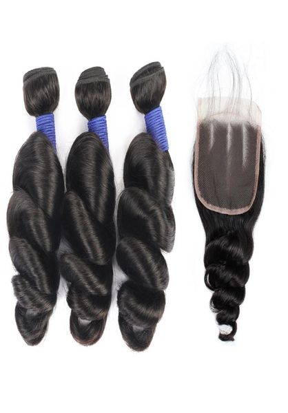 Ishow onda solta pacotes de cabelo humano com fechamento 10a brasileiro peruano virgem tecer 3 pacotes extensões de cabelo tramas para women5777857