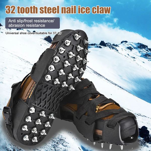 1 par de escalada crampons anti-skid 32 studs neve gelo garra sapatos profissionais pico aperto de aço inoxidável inverno ao ar livre equipamentos 240102