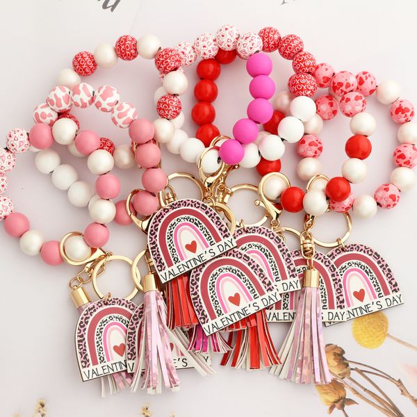 Valentinstagsgeschenke, Herzornamente, Anhänger, Liebesarmband, Damenarmband, Holzperlenarmband, Schlüsselanhänger