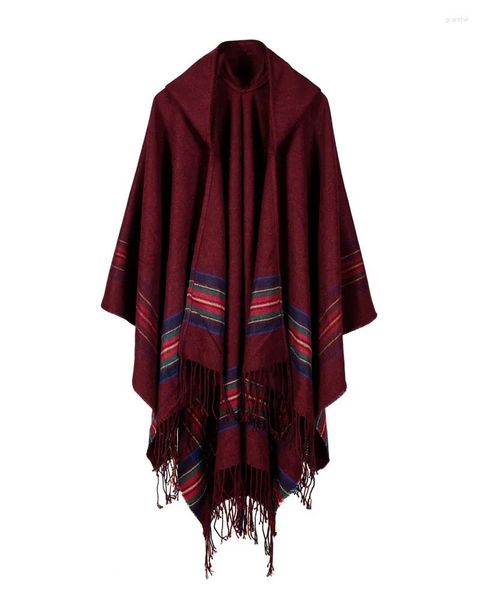 Sciarpe Sciarpe Autunno Inverno Stole Donna Poncho lavorato a maglia Mantella con cappuccio Stripe Cardigan oversize Coperta Sciarpa lunga Sciarpa Cashmere Pashmina