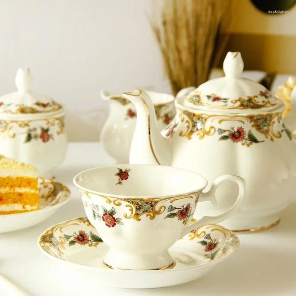Conjuntos de chá Decorações de Natal Europeu Conjunto de Chá Tarde Café Osso Porcelana Copo Britânico Cerâmica Preta