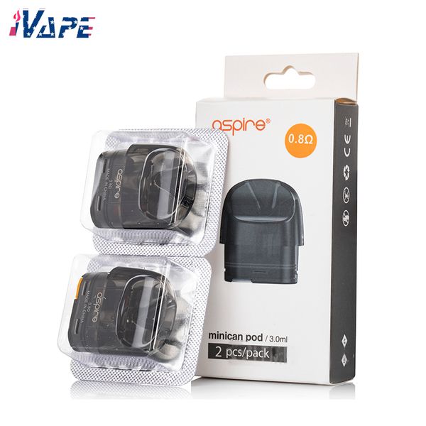 Cartuccia Aspire Minican Pod Capacità 3 ml Design riempimento inferiore Bobina a rete da 1,2 ohm Silicone a prova di perdite 2 pezzi / pacco