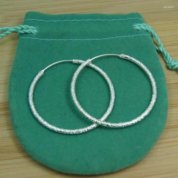 Ohrringe aus 925er-Sterlingsilber, matt, rund, Kreis, 35/50 mm, großer Creolen, für Damen, europäischer Modeschmuck, Geschenk