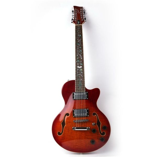 Grote Red Flame Maple 12 Cordas Guitarra Elétrica Semi Oca Jazz Flower Inlays