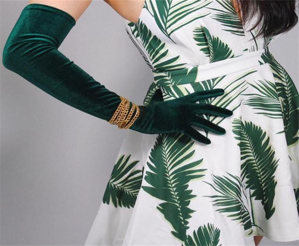 Бархатные перчатки длиной 60 см, стильные зеленые велюровые высокоэластичные золотые бархатные женские перчатки с сенсорным экраном для мобильного телефона для танцевальной вечеринки WSR01 2013187666