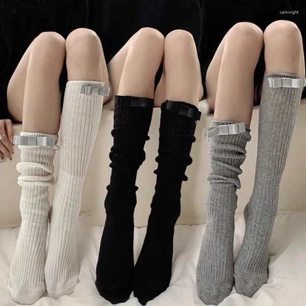 Frauen Socken Lolita Bogen Strumpf Winter Dicke Warme Lange Wade Jk Weibliche Einfarbig Oberschenkel Hohe Mädchen Knie Über bein Socke