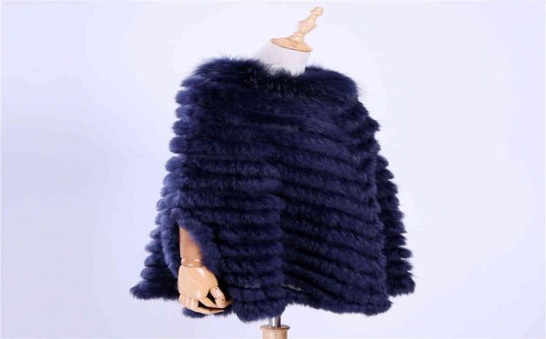 Women039s pulôver de luxo de malha genuína pele de coelho pele de guaxinim poncho capa cachecol tricô envolve xale casaco triangular 2012215684993