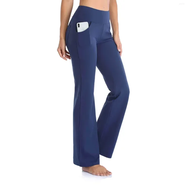 Calças femininas Mulheres Casual Flare Yoga com Bolso Cintura Alta Reta Slim Calças Longas Leggings Bottoms Lady Gym Roupas Pantalones