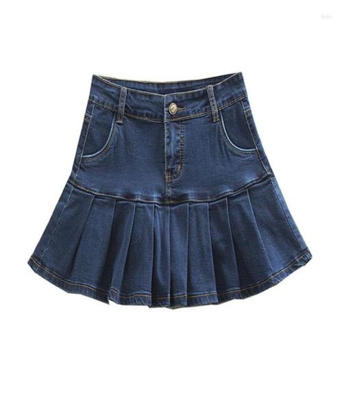 Saias plus size para mulheres 4xl 5xl 6xl verão moda retalhos babados cintura alta shorts saia mulher casual plissado denim2469756