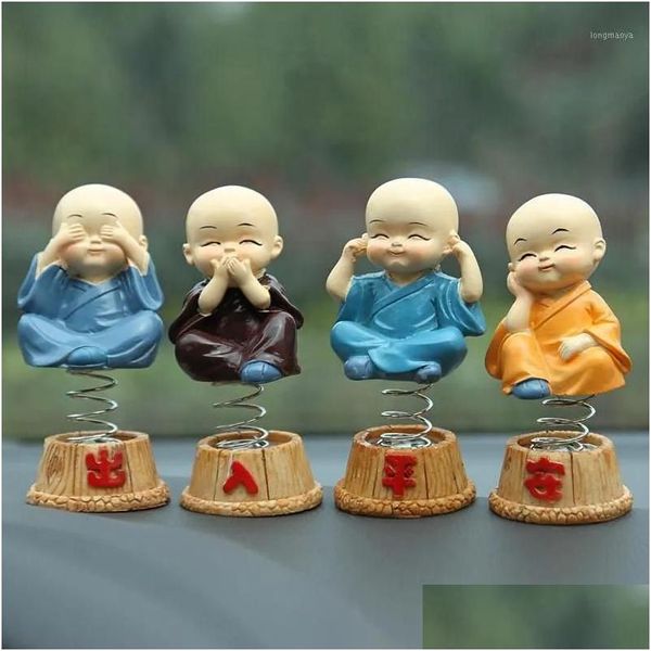 Decorazioni per interni Decorazioni 4 pezzi / set Ornamenti Resina Bobbleheads Bambole Monaci Maitreya Buddha Figura Regalo Scrivania Ciondolo Decor Auto Dhzqh