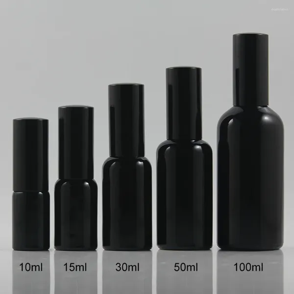 Bottiglie di stoccaggio all'ingrosso Bottiglia di vetro spray e lozione per imballaggio cosmetico di olio nero da 15 ml con coperchio in alluminio