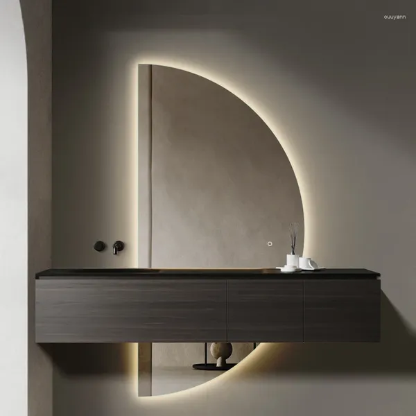 Wandleuchte, großer halbkreisförmiger Badezimmerspiegel, intelligente Halbmond-Hängeleuchte, Kunst, unregelmäßig