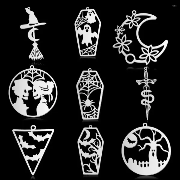 Подвески, 5 шт./лот, нержавеющая сталь, геометрический минималистичный Хэллоуин, DIY серьги, кулон, оптовая продажа, призрак, ведьма, метла, летучая мышь, ювелирные изделия, череп