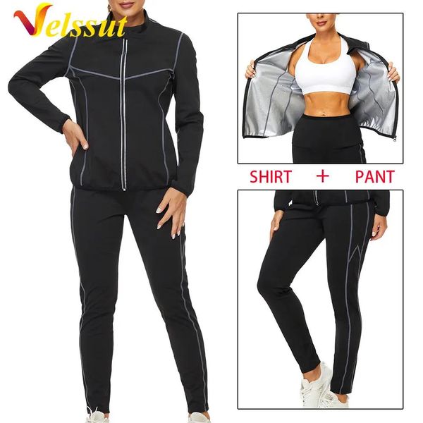 JACETAS VELSSUT SAUNA Conjunto para mulheres de perda de peso Suor Swep Leggings Fiess Jacket Trouspers Ladies Burner Fat Sportwear Body Shaper