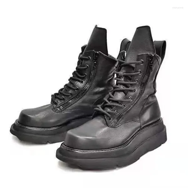 Ботинки из натуральной кожи, мужские ботильоны, ковбойские туфли в стиле панк, в американском стиле ретро, уличная обувь с высоким берцем, мужская безопасность с квадратным носком