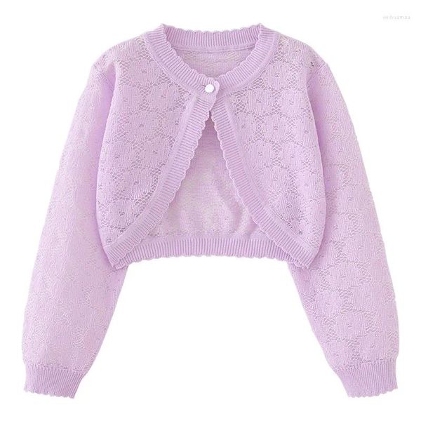 Giacche 1-10 anni Sottile Cardigan semplice estivo Giacca viola da ragazza Cappotto in cotone per bambini 1 2 3 4 5 6 7 8 9 10 anni Abbigliamento per bambini OGC241103