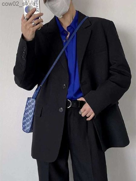 Herren-Trainingsanzüge Gmiixder Männer Punk Blazer Jacke Set Neues koreanisches Temperament Hübscher schwarzer Anzug Mantel Unisex High Street Oversize Modischer Anzug Q230103