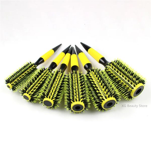 Professionale 6 pz/set Giallo Setola di Cinghiale In Legno Pettine Dei Capelli Spazzola di Nylon Spazzola Per Capelli Rotonda Salon Strumenti Per Lo Styling All'ingrosso 240102