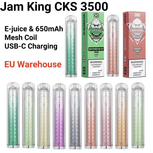 Vape descartável Jam King CKS 3500 puff bar vape pen armazém da UE em estoque suco sabor 650mah 6ml Bobina de malha 1.1ohm USB-C Carregando cigarro descartável china