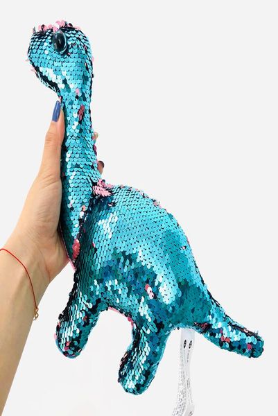 SpaceX Cute Dinosaur Stuffed Toy Soft Dinosaur Plush Doll Sequin Flip Cloth Dinosaur Child Acompanhando Boneca Presente para meninos e Gir1985297