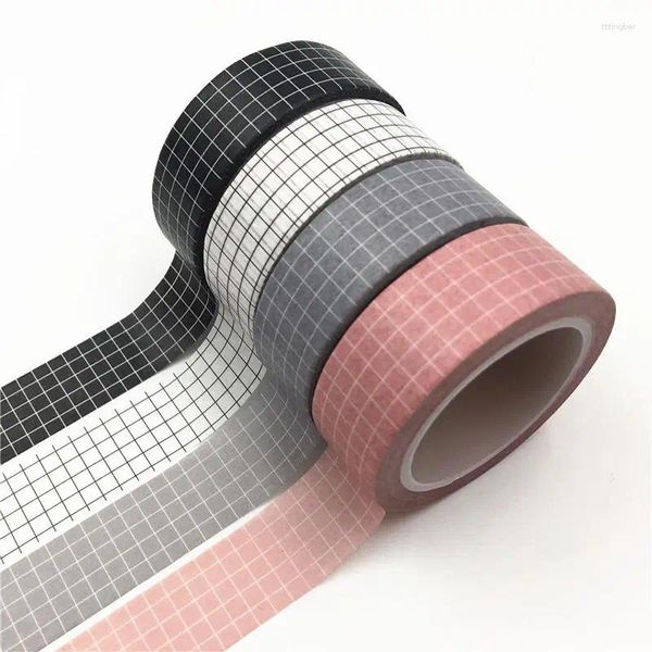 Adesivos de parede 10m preto e branco grade washi fita papel japonês diy planejador mascarando fitas adesivas decorativas papelaria