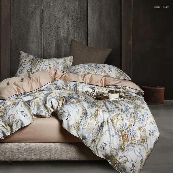 Conjuntos de cama Conjunto de folha de cama equipado 29 cores 4/6 peça luxo algodão egípcio extra grande brilhante flamingo folha para baixo edredão c