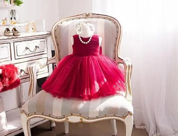 Abiti eleganti abiti estivi per ragazza 2017 chiffon rosso ragazze festa di nozze compleanno vestito ragazza battesimo abiti con grande fiocco 6M12Y