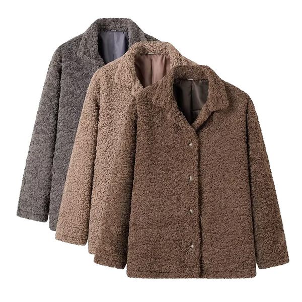Jaquetas de lã para mulher 2024 inverno grosso casaco quente feminino chique single-breasted com bolsos outerwear senhoras casacos