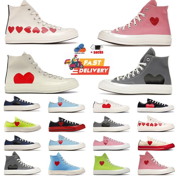 High Vintage Commes Des Garcons X 1970 Canvas Shoes Designer Womens Mens All Star Classic 70 Chucks Taylors Low Multi-Heart Flat Trainers Sports Sneakers