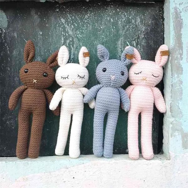 Animais Handmade Coelho Crochet Lã Boneca Animal Recheado Brinquedo De Pelúcia Bebê Calmante Presentes de Dormir para Crianças Aniversário 210728