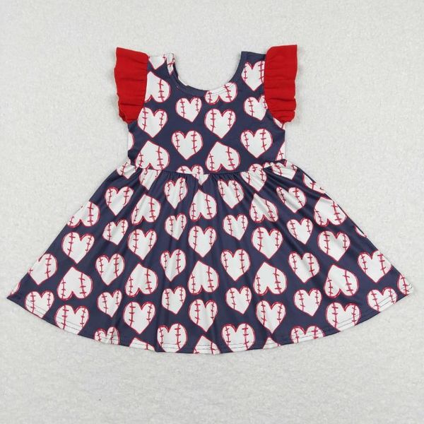 Abiti da ragazza all'ingrosso Baby Summer maniche corte cuori vestito da baseball bambino lunghezza al ginocchio un pezzo bambini vestiti da ballo per bambini