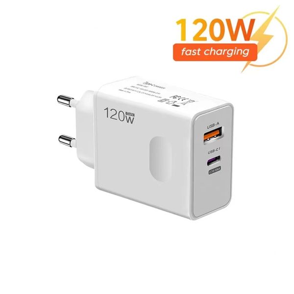 PD 120W USB C Caricatore del telefono a ricarica rapida USB QC3.0 5.0 Tipo C Adattatore per caricabatterie da muro per Huawei Xiaomi Samsung S24 Iphone 15 Dispositivi cellulari