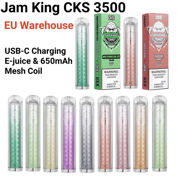 Jam King CKS 3500 cobrand vaper puff bar vape desechable EU Warehouse 650mah 6ml Bobina de malha 1.1ohm USB-C Carregamento vs tornado vape elf bar vape poco razz bar