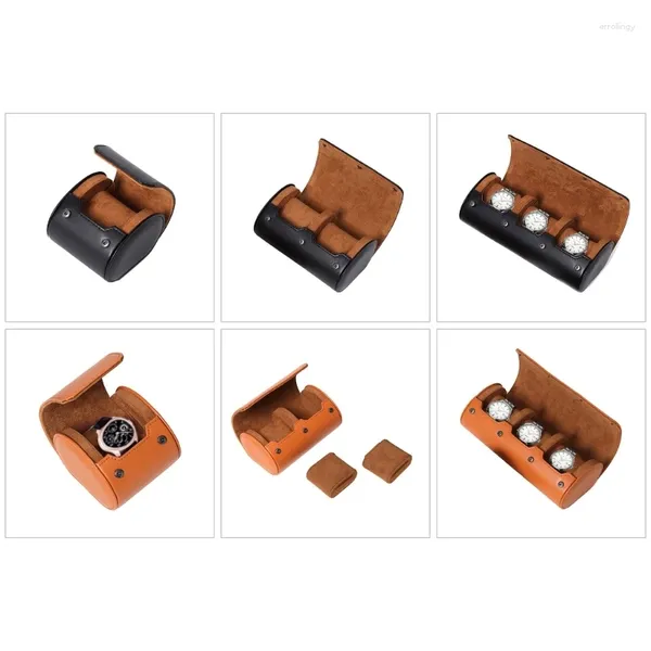 Bolsas de joyería Caja de almacenamiento de reloj de cuero Caja de 3 ranuras a prueba de polvo Estuches de viaje en rollo portátiles para hombres