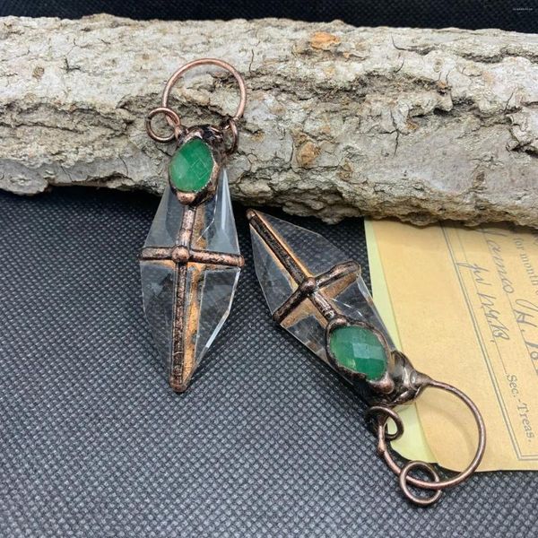 Anhänger Halsketten Retro-Stil Antik Kupfer Glas flacher Pfeil mit grünen Jadeperlen Heilkristall Bronze Charms für Halskette DIY Herstellung