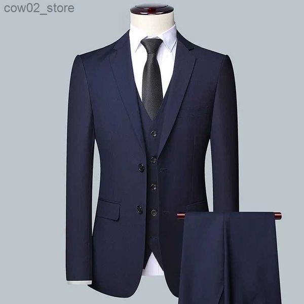 Herrenanzüge Blazer 2023Hochwertige einfarbige (Anzug + Weste + Hose) Business-Anzug für Herren 3/2 Business-Anzug Bräutigam und Trauzeuge Q230103