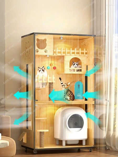 Cat Carriers Villa Home Indoor Automatische Katzentoilette Hausschrank deckt keinen Bereich aus Massivholz ab