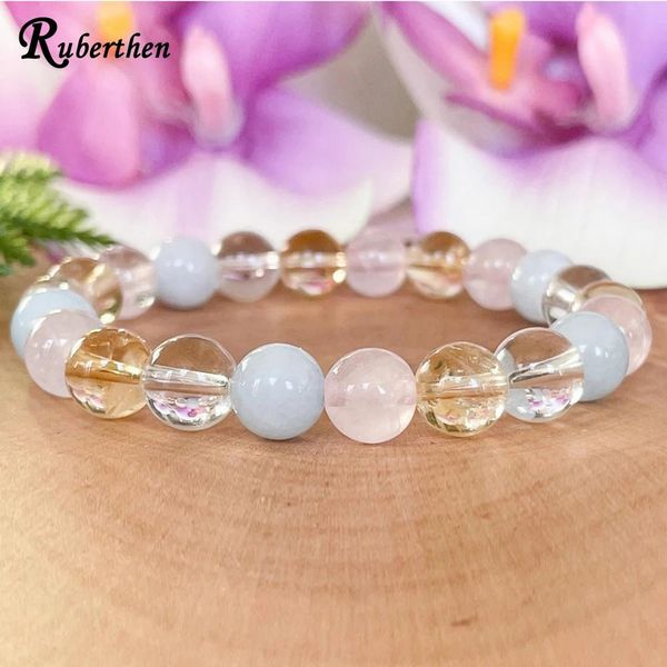 Bilezikler Ruberthen Terazi Zodyak Taş Taşları Bilezik Aquamarine Gül Kuvars Citrine Clear Quartz Şifa Kristal Takı Ekim Doğum Taşı