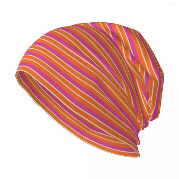 Berets laranja e rosa listra horizontal padrão de malha chapéu chapéus praia saco montanhismo feminino boné masculino