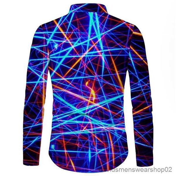 Freizeithemden für Herren Neue Herrenhemden in sommerlichen Farblinien 3D-Druck Langarm-Einreiherhemden Modedesign Ballpartyjacke S-6XL