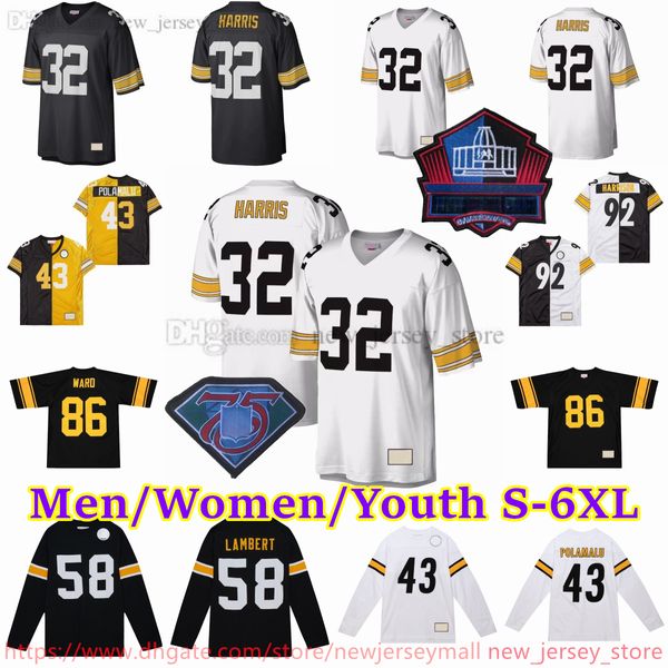 Benutzerdefinierte S-6XL Throwback 1933-1999 Fußball 59 Jack Ham Jersey Stitch 88 Lynn Swann 95 Greg Lloyd 12 Terry Bradshaw 43 Troy Polamalu 86 Hines Ward 58 Jack Lambert Trikots