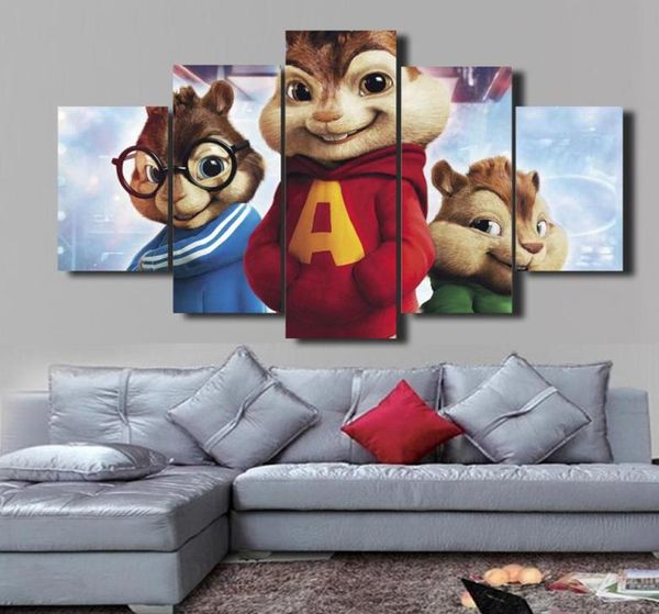 5-teiliges Set, Alvin und die Chipmunks, HD-dekorative Kunst, Gemälde auf Leinwand, für Wohnzimmer, Heimdekoration, DH0201815964