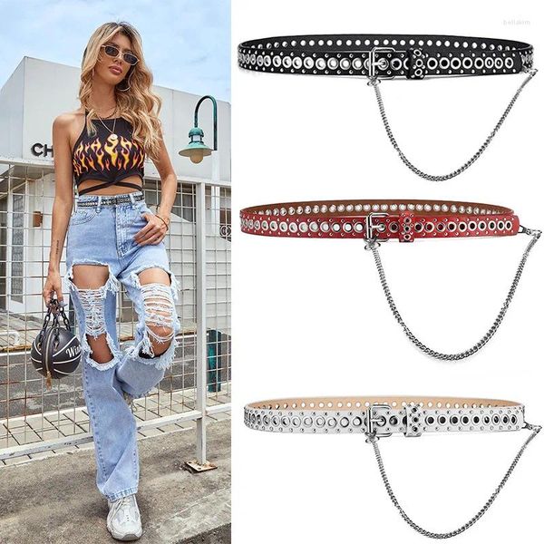 Cintos Inglaterra Estilo Mulheres Luxo Moda Cadeia Cinto Marca Designer Goth Punk Studded Jovens Meninas Split Couro Cintura Strapon