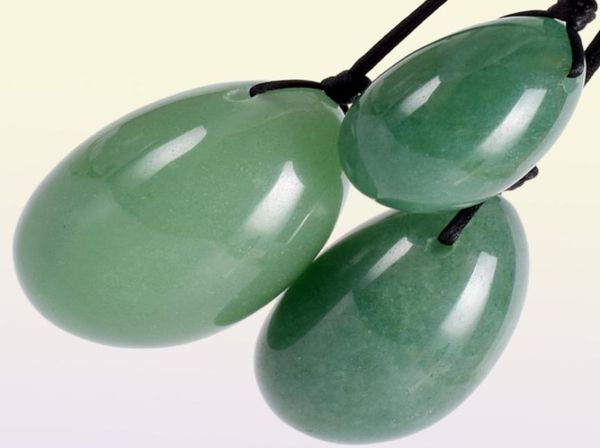 Ensemble d'œufs de Yoni en Aventurine verte, pierre de cristal naturelle percée pour l'exercice musculaire Kegel, Massage viginal, boule Ben Wa, masseur de Jade1337439