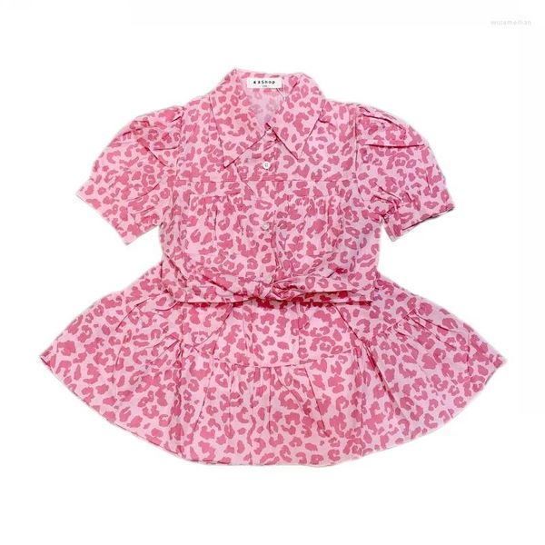 Abiti per ragazze Set di abbigliamento per ragazze estive 2024 Gonna a vita alta con stampa leopardata rosa casual per bambini 4-8 anni