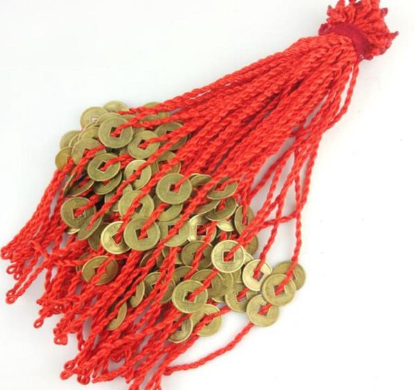 Sorte moeda de cobre charme pulseira chinês tradicional feng shui i ching corda vermelha corda manguito pulseira atrair riqueza pingente punk h6690085