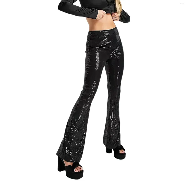 Женские брюки HEZIOWYUN, весенне-осенние тонкие расклешенные длинные брюки с высокой талией и эластичной лентой для вечеринок и клубов, блестящие брюки-клеш