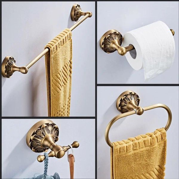 Badzubehör-Set aus Messing und Bronze, vierteiliges Hardware-Zubehör, Toilettenpapierhalter, Handtuchring, horizontale Stange, 60 cm, Kleiderhaken, Badezimmer