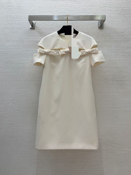 10006 XL 2024 Milan Runway Dress Spring Crew Neck Manga Curta Meados de Bezerro Branco Marca Mesmo Estilo Vestido Feminino Moda Alta Qualidade WeiniG23122782