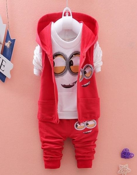 Set di vestiti per neonati Cartoon Minion Ragazzi Ragazze Giacca con cappuccio Camicie Pantaloni Tuta Abbigliamento per bambini Bebes Tuta MX19085277345